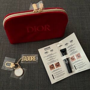 Dior Red Velvet Pouch with J’adore Keychain and Mini Mascara
